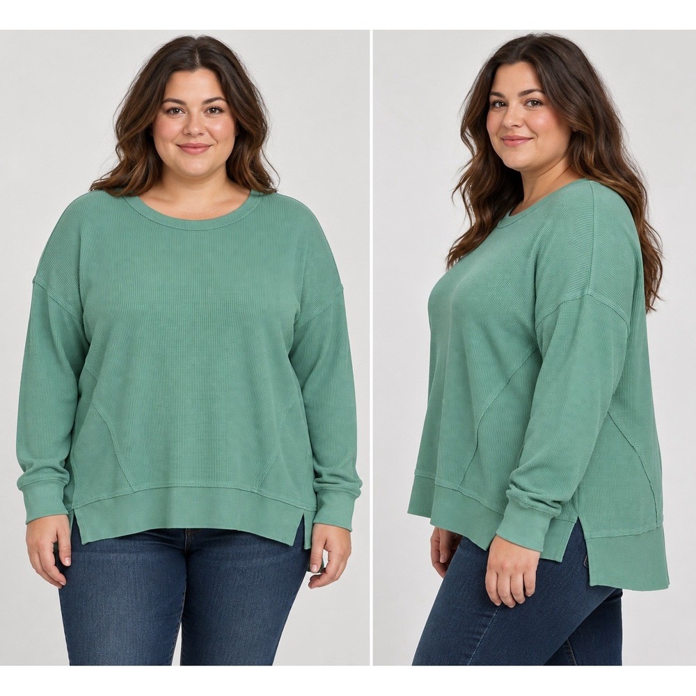 Seven7 Women's XXL Oversized Waffle Knit Long Sleeve High Low Pullover Top